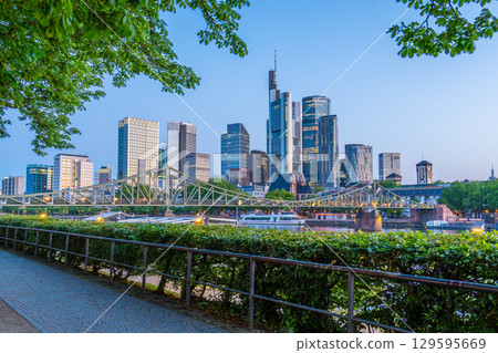 Frankfurt am Main Downtown City Skyline at Morning Twilight. Hesse, Germany 129595669