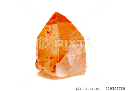Macro mineral stone Lemurian Crystal a white background 129595789
