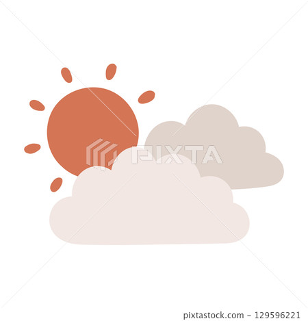 紅太陽和雲彩“晴間多雲”插圖圖標 129596221