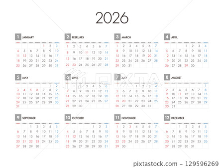 2026 calendar starts on Sunday 129596269