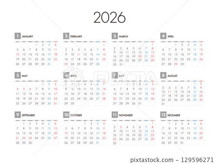 2026 年曆從星期一開始 2026 年曆從星期一開始 129596271