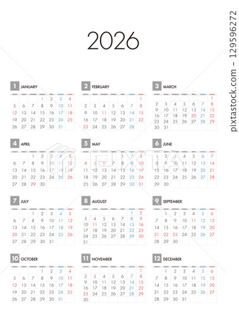 2026 calendar starts on Monday 129596272
