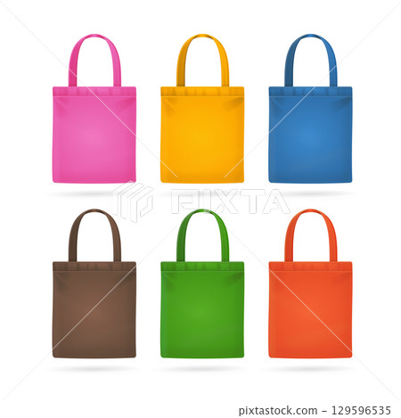 Realistic Detailed 3d Different Color Tote Bag Template Set. Vector 129596535