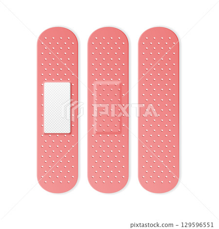 Realistic Detailed 3d Red Aid Band Plaster Strips Set. Vector 129596551
