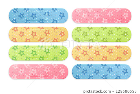 Realistic Detailed 3d Colored Kid Aid Band Plaster Medical Patch Set. Vector 129596553