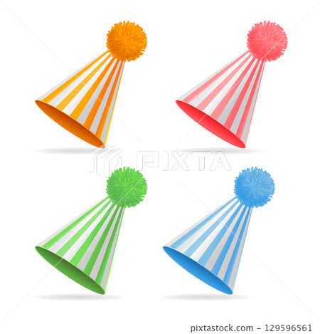 Realistic Detailed 3d Different Color Party Hat Set. Vector 129596561