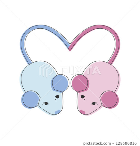 Toy mice in love. Two cute toy mice form a heart with their tails. Vector illustration. Toy mice in love. Two cute toy mice form a heart with their tails. Vector illustration. 129596816