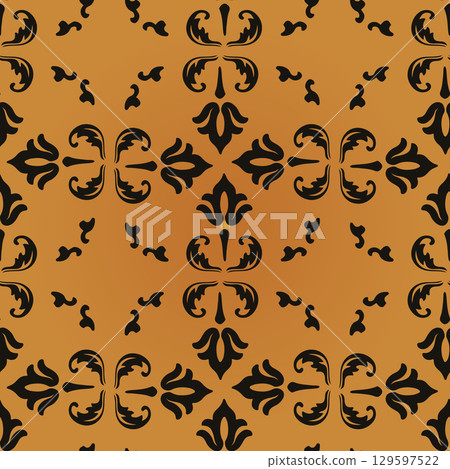 Flower pattern. Seamless black and gold ornament. Graphic vector background. Ornament for fabric, wallpaper, packaging. Vector illustration 129597522