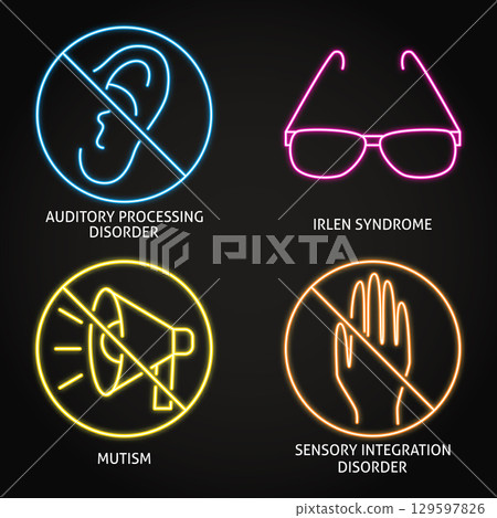 Neurodiversity symbols neon icon set 129597826