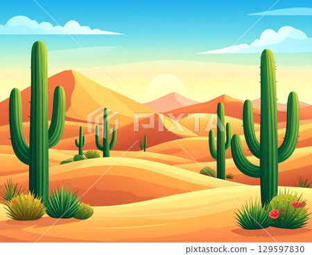 Desert and cactus illustration 129597830