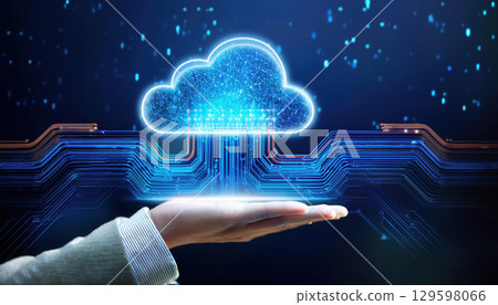 Seamless data flow in cloud computing environment showcasing scalability and innovation 129598066