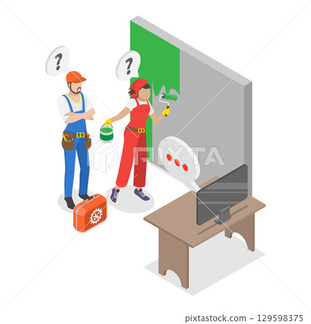 3D Isometric Flat Vector Illustration of Repair Services, Maintenance Workers. Item 1 3D Isometric Flat Vector Illustration of Repair Services, Maintenance Workers. Item 1 129598375