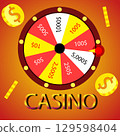 Gambling Vector Illustration Slot, Coins, and Lucky Spin Wheel 129598404