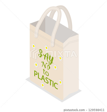 3D Isometric Flat Vector Illustration of Eco-friendly Bags, Sustainable Shopping And Reusable Packaging. Item 1 129598411