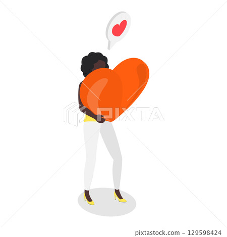 3D Isometric Flat Vector Illustration of Love, People Carring Large Hearts. Item 1 3D Isometric Flat Vector Illustration of Love, People Carring Large Hearts. Item 1 129598424