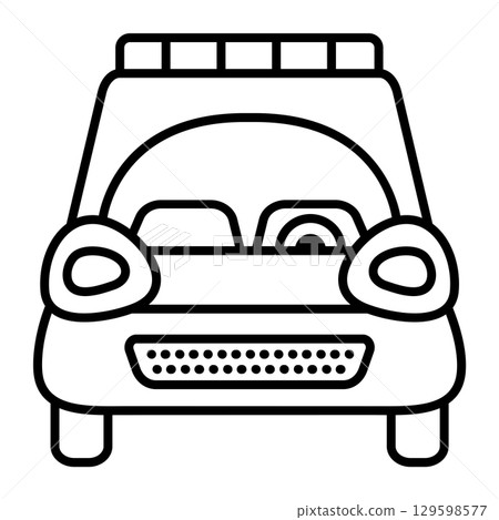 SUV black line vector icon, single sport utility vehicle symbol, monochrome front view pictogram of a crossover, four wheeled 4x4 transport 129598577