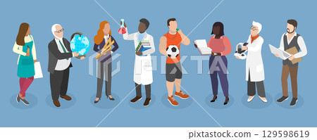 3D Isometric Flat Vector Illustration of Teachers, Inspiring Educators Ready To Guide Eager Learners On Academic Journey 129598619