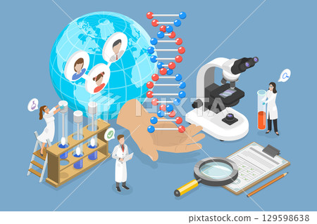 3D Isometric Flat Vector Illustration of Research and Science, DNA And Gene Mutations 129598638