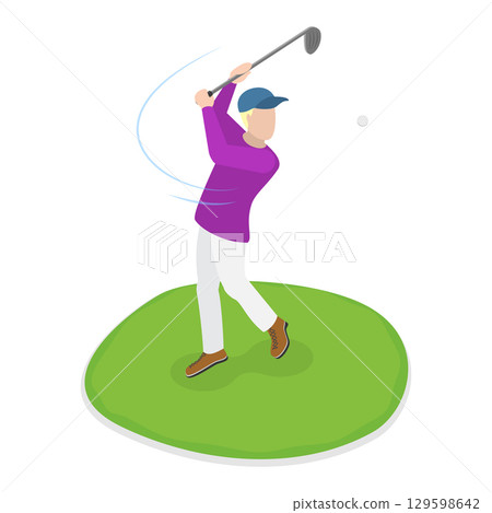 3D Isometric Flat Vector Illustration of Golfers, Players on the Course with Clubs and Carts. Item 3 129598642