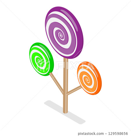 3D Isometric Flat Vector Set of Fantasy Sweet Land Elements, Candy Plants. Item 6 129598656