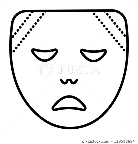 Sad theatrical facial mask, black line icon of an pessimist, simple vector sign 129598694