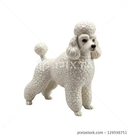 Vintage white ceramic poodle dog figurine with classic continental clip grooming style 129598751