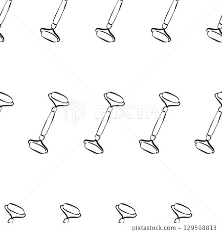 Face rollers seamless pattern. Hand drawn doodle style beauty accessories. Skincare tool vector background for cosmetics, spa, and wellness design. Face rollers seamless pattern. Hand drawn doodle style beauty accessories. Skincare tool vector background for cosmetics, spa, and wellness design. 129598813