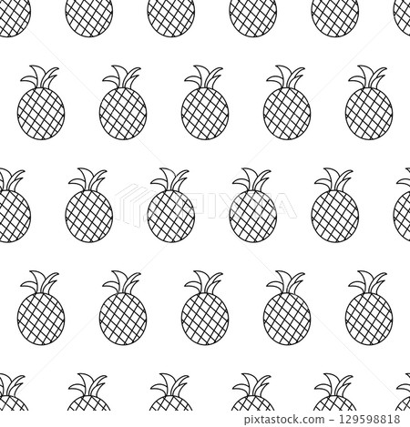 Pineapple seamless pattern. Hand drawn doodle fruit. Tropical summer vector design. 129598818