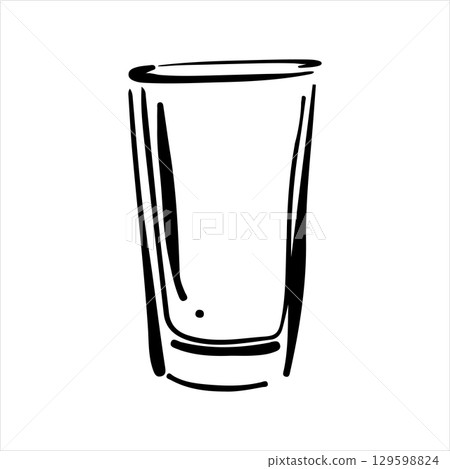 Hand drawn milk glass illustration. Doodle vector. Minimalist line sketch. Cartoon style icon. Vintage design artwork. 129598824