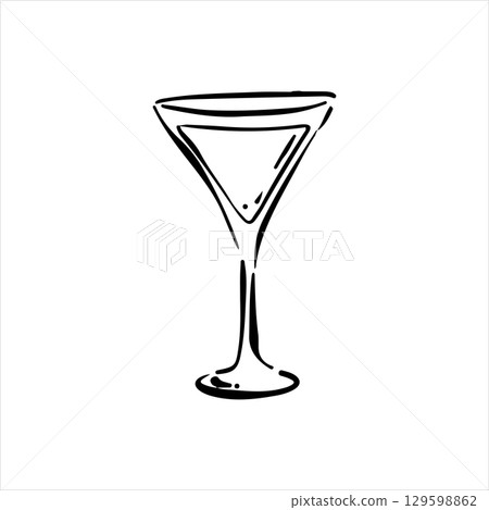 Hand drawn martini glass illustration. Doodle vector. Minimalist line sketch. Cartoon style icon. Vintage design artwork. Hand drawn martini glass illustration. Doodle vector. Minimalist line sketch. Cartoon style icon. Vintage design artwork. 129598862