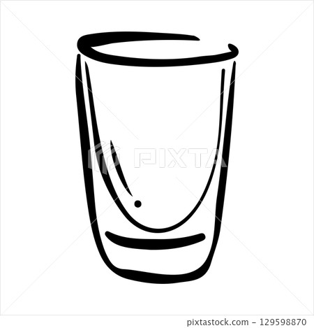 Hand drawn milk glass illustration. Doodle vector. Minimalist line sketch. Cartoon style icon. Vintage design artwork. 129598870