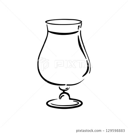 Hand drawn whiskey glass illustration. Doodle vector. Minimalist line sketch. Cartoon style icon. Vintage design artwork. 129598883