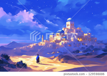 Traveler in front of the castle 129598886