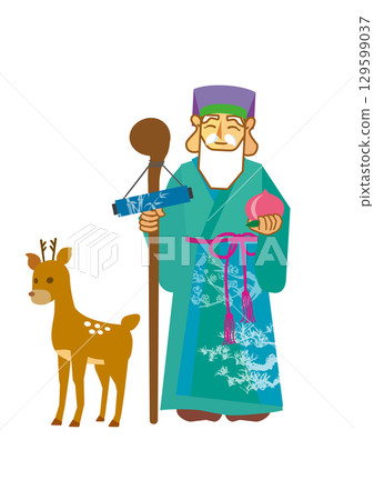 七福神之一 Jurojin 的向量插圖 129599037