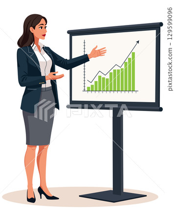 Businesswoman presenting growth chart whiteboard 129599096