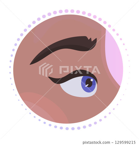 Woman blue eye in profile, vector gradient sign, round colorful illustration 129599215