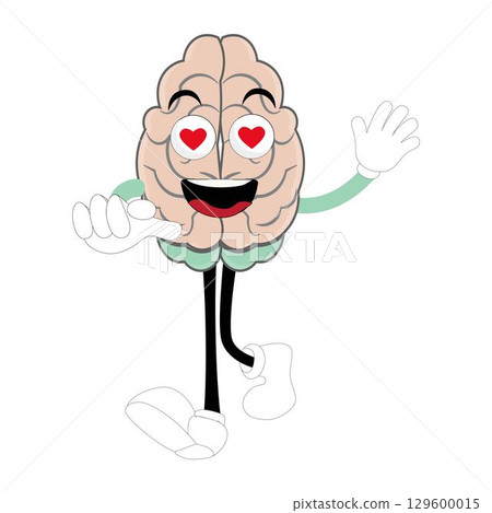 Cute brain mascot character, Happy cartoon brain illustration. Waving hand, fun mascot illustration, educational symbol, cute organ, smart idea, mental health concept Cute brain mascot character, Happy cartoon brain illustration. Waving hand, fun mascot illustration, educational symbol, cute organ, smart idea, mental health concept 129600015