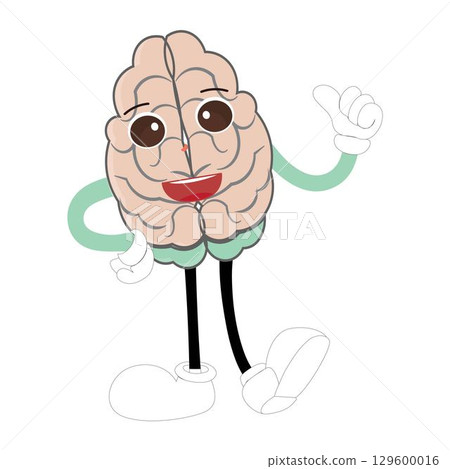 Cute brain mascot character, Happy cartoon brain illustration. Waving hand, fun mascot illustration, educational symbol, cute organ, smart idea, mental health concept Cute brain mascot character, Happy cartoon brain illustration. Waving hand, fun mascot illustration, educational symbol, cute organ, smart idea, mental health concept 129600016