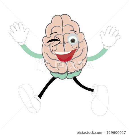 Cute brain mascot character, Happy cartoon brain illustration. Waving hand, fun mascot illustration, educational symbol, cute organ, smart idea, mental health concept Cute brain mascot character, Happy cartoon brain illustration. Waving hand, fun mascot illustration, educational symbol, cute organ, smart idea, mental health concept 129600017
