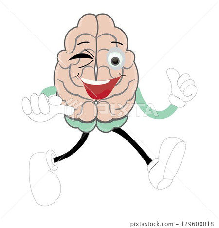 Cute brain mascot character, Happy cartoon brain illustration. Waving hand, fun mascot illustration, educational symbol, cute organ, smart idea, mental health concept Cute brain mascot character, Happy cartoon brain illustration. Waving hand, fun mascot illustration, educational symbol, cute organ, smart idea, mental health concept 129600018