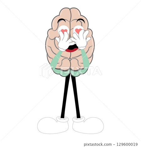 Cute brain mascot character, Happy cartoon brain illustration. Waving hand, fun mascot illustration, educational symbol, cute organ, smart idea, mental health concept Cute brain mascot character, Happy cartoon brain illustration. Waving hand, fun mascot illustration, educational symbol, cute organ, smart idea, mental health concept 129600019
