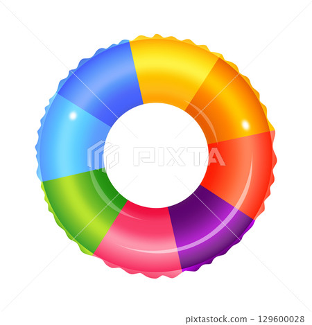 Colorful Inflatable Ring Floating on White Background for Summer Vacation 129600028