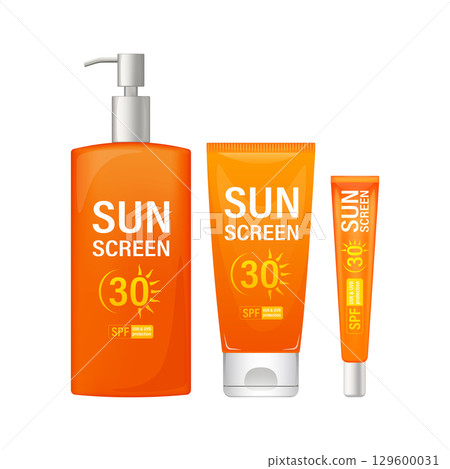 Sunscreen bottles and tube assuring uva and uvb sun protection 129600031