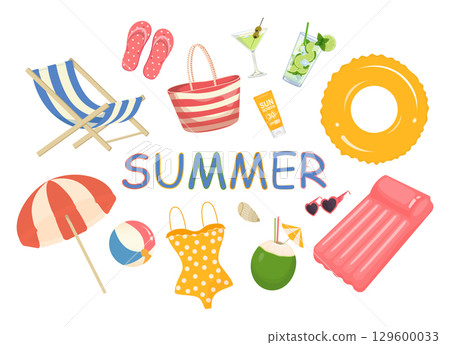Summer vacation accessories creating holiday mood 129600033