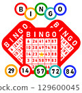 Vector Illustration of Red Bingo Card and Number Balls 129600045
