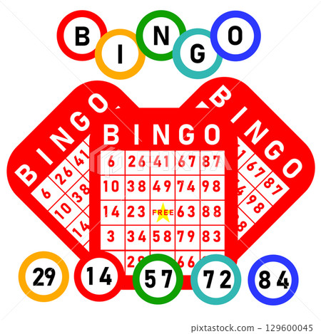 Vector Illustration of Red Bingo Card and Number Balls 129600045