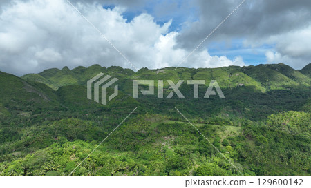 Forest tropical Cebu mountain Mount Manghilao Corte, drone aerial Philippines exotic biodiversity nature conservation reserve plants and animals, endemic species mountains nature blue sky clouds 129600142
