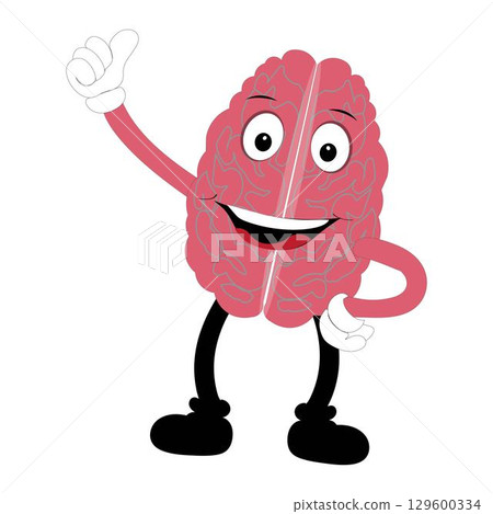 Vector illustration of cute cartoon brain mascot in various fun and expressive poses. Expressive Brain Illustration 129600334