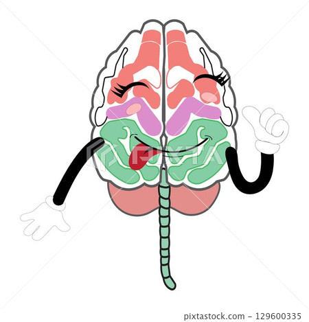 Vector illustration of cute cartoon brain mascot in various fun and expressive poses. Expressive Brain Illustration 129600335
