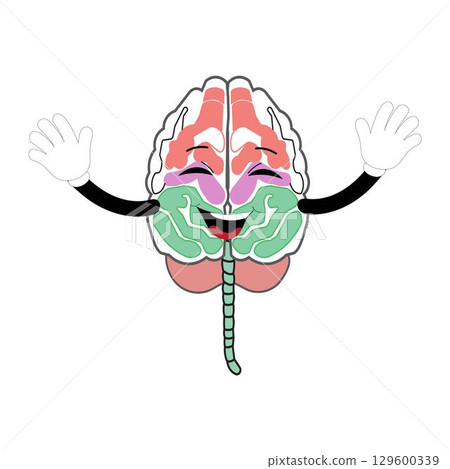 Vector illustration of cute cartoon brain mascot in various fun and expressive poses. Expressive Brain Illustration 129600339